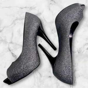 Worthington Open Toe Silver Bling‎ Glitter Pump Shoes 9